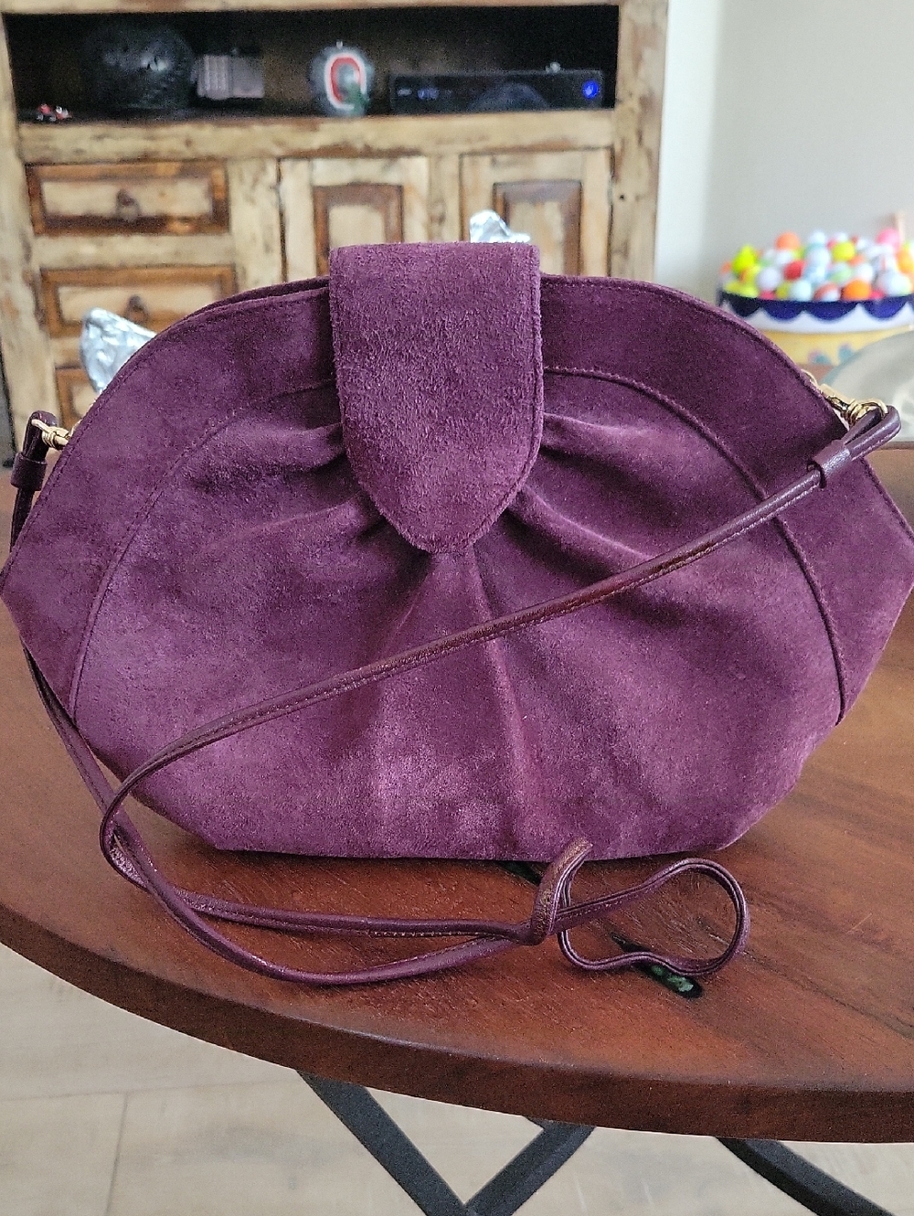 Plum Suede Crossbody Shoulder Bag/Clutch